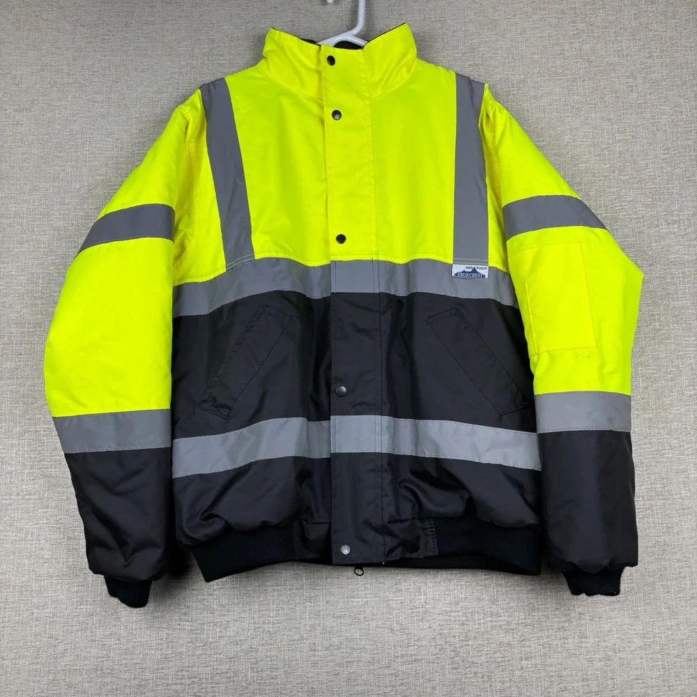 Truecrest Safety Products Hi-Vis Bomber Jacket Neon Yellow Black Class 3 Large